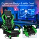 Adjustable gaming chair in green with ergonomic design, wide seat, and retractable footrest for ultimate comfort.
