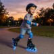 Adjustable kids' incline skates in blue with illuminating wheels, perfect for ages 5-14, ensuring safety and comfort.