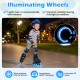 Adjustable kids' incline skates in blue with illuminating wheels, designed for safety and comfort during low-light.