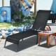 Black adjustable patio chaise lounge chair with five backrest positions, ideal for poolside relaxation and comfort.