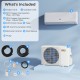 Airtural Series 12000 BTU mini split heat pump with indoor and outdoor units, 13 ft copper pipes, and remote control.