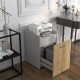 File cabinet with two drawers in white and wood finish, featuring wheels for mobility and a spacious top for printer.