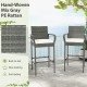 Hand-woven mix gray PE rattan bar chair with armrests and seat cushion, perfect for backyard and porch relaxation.