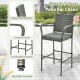 High bar chair with ergonomic backrest and armrests, made of all-weather PE rattan, perfect for backyard or porch use.
