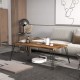 Wooden rectangular coffee table with metal legs, showcasing a rugged design and ample surface space for decorative.