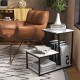 3-tier sofa side table in white with black steel frame, ideal for displaying books and decor in living room or bedroom.