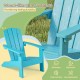 Turquoise all-weather HIPS kid's Adirondack chair with high backrest and armrests, designed for outdoor durability and.
