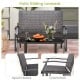 Patio gliding loveseat with brown rattan, ergonomic backrest, and curved armrests, perfect for outdoor relaxation.