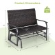 All Weather Outdoor 2-Person Swing Glider Bench dimensions with brown rattan surface and heavy-duty metal frame for.