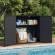 All-weather black storage box with removable shelf, ideal for organizing patio items and tools by the pool.