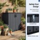 All-weather black storage box with lockable door and removable shelf, ideal for organizing patio tools and equipment.