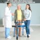 Stable blue aluminum folding wheeled walker with dual-tier armrests, height-adjustable, for safe standing assistance.
