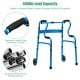 Blue aluminum heavy-duty folding wheeled walker with textured grips, 440 lbs capacity, and adjustable height for easy.