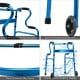 Blue aluminum heavy-duty folding wheeled walker with dual-tier armrests and smooth wheels for safe mobility assistance.