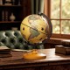 Mini rotating antique globe with a 5.5-inch diameter, featuring a wooden base and detailed geographic information.