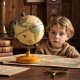 Mini rotating antique globe with wooden base, featuring clear geographic details, ideal for education and decoration.
