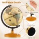 Mini rotating antique globe with a wooden base, featuring an easy-to-clean surface and anti-slip pad for stability.