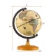 Mini rotating antique globe with a wooden base, showcasing clear geographic details and a height of 8.5 inches for easy.