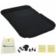 Inflatable SUV air backseat mattress in black PVC, foldable with electric pump, ideal for camping and road trips.