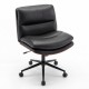 Armless office chair with curved backrest and padded seat in black, featuring height adjustment and space-saving design.