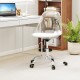 Clear armless rolling office chair with ergonomic PU leather cushion and electroplated metal base, ideal for small.