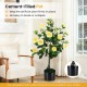 Artificial camellia tree with yellow flowers in a cement-filled pot, perfect for indoor or outdoor decoration.