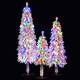 Set of 3 artificial Christmas trees with snow-flocked branches and multi-color LED lights for festive indoor decoration.