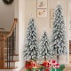 Three snow-flocked artificial Christmas trees in varying sizes with multi-color LED lights, perfect for festive decor.
