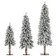 Set of 3 artificial Christmas trees with snow-flocked branches, featuring multi-color LED lights for festive decor.