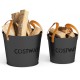Two metal ash buckets with leather handles, 11.5 Gal and 8.5 Gal, ideal for fireplace and fire pit storage.