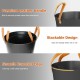Stackable metal ash bucket with premium leather handles, designed for easy storage and safe handling of fireplace ashes.