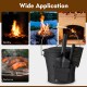 Black ash bucket with lid, brush, and shovel, ideal for bonfires, fire pits, and barbecues.