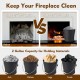 Black ash bucket with lid, brush, and cut-resistant gloves, perfect for transporting ash and logs for fire pits.