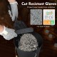 Ash bucket with lid, shovel, and cut-resistant gloves for safe handling of ash and debris during outdoor activities.