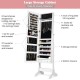 Lockable white jewelry cabinet with full-length mirror, 38 hooks, 48 ring slots, and spacious storage for organized.