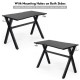 Ergonomic gaming desk showcasing adjustable mounting holes on both sides for versatile accessory placement.