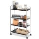 Four-tier rolling storage cart with rust-resistant steel, ideal for organizing items in office, garage, or kitchen.