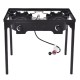 Front view of the 150,000 BTU double burner outdoor stove with removable legs, perfect for outdoor cooking and grilling.