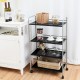 Four-tier rolling storage cart with rust-resistant steel, ideal for organizing items in the kitchen or office.