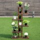 6-tier wooden plant rack stand showcasing various potted plants, ideal for indoor or outdoor use in gardens and patios.