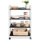 Four-tier rolling storage cart with heavy-duty steel construction, ideal for organizing items in the kitchen or office.