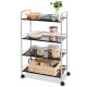 Four-tier rolling storage cart with rust-resistant steel, ideal for organizing items in kitchen, office, or garage.