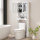Bathroom spacesaver over the toilet with white finish, featuring a hidden cabinet and open shelf for storage.