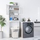 Bathroom spacesaver cabinet in white finish with open shelf and hidden storage, ideal for maximizing bathroom space.
