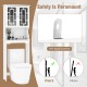 Bathroom spacesaver over the toilet with white finish, featuring a hidden cabinet and open shelf for efficient storage.