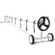 Aluminum pool cover reel set with wheels, adjustable for 4 to 18 feet pools, includes 8 straps for secure cover.