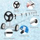 Aluminum pool cover reel set with hand crank, adjustable length, and non-slip foot pads for easy use with in-ground.