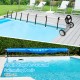 Aluminum pool cover reel set for in-ground pools, adjustable for widths from 2.5 to 22 feet, featuring wheels for easy.