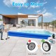 22 ft pool cover reel set with aluminum frame and sturdy wheels, designed for easy movement and storage by the pool.