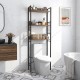 3-tier over-the-toilet storage rack in rustic brown, featuring sturdy engineered wood and steel, ideal for bathroom.